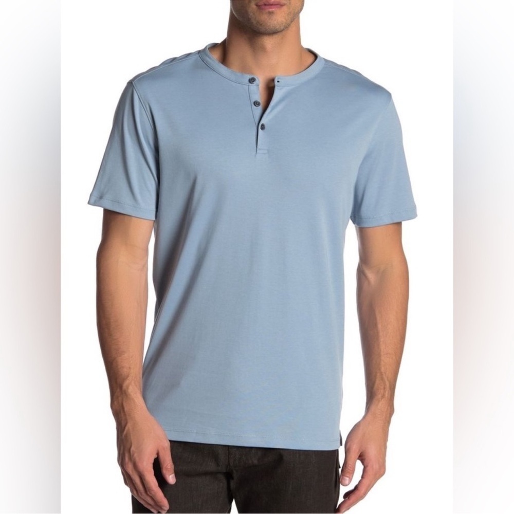 Robert Barakett Men's Henley Short Sleeve Cotton Light Blue Shirt Size XXL